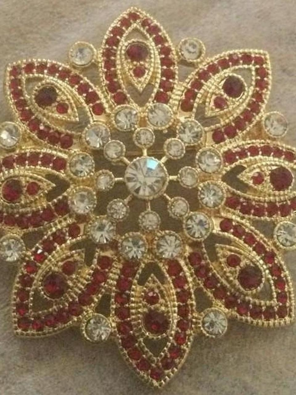 Red Rhinestone Monet Snowflake Pin